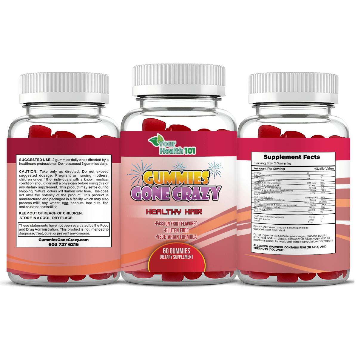 3D Image- Gummies Gone Wild Healthy Hair - 3 Sides View -1 3D Image- Gummies Gone Wild Healthy Hair - 3 Sides View -1