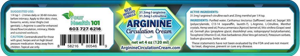 Arginine Circulation Cream 4 oz Jar - Label