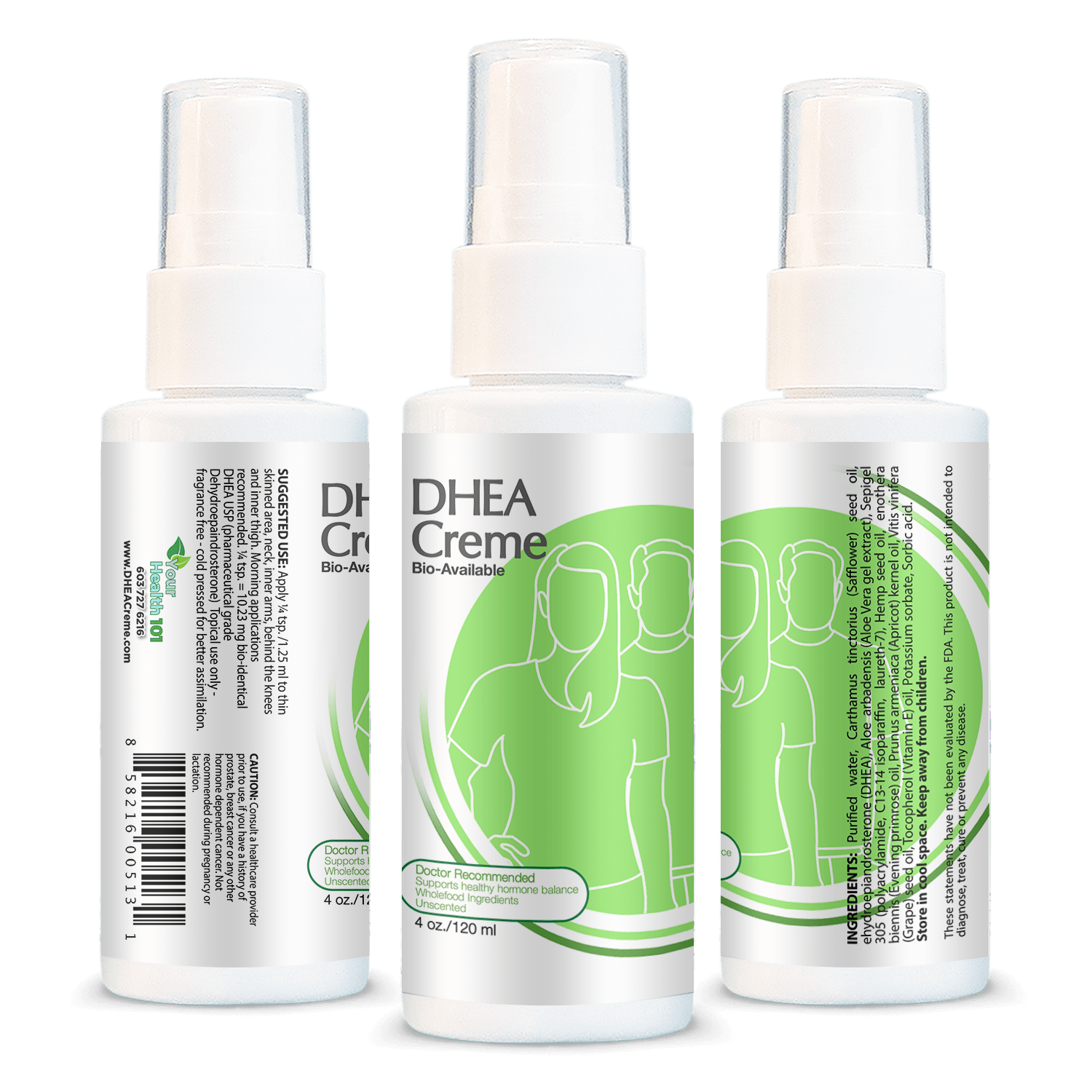 DHEA 4 oz Pump - 3 Sides View DHEA 4 oz Pump - 3 Sides View