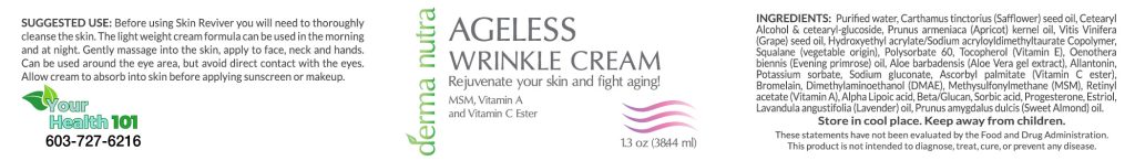 DermaNutra Ageless Wrinkle Cream 2 oz JAR - Label