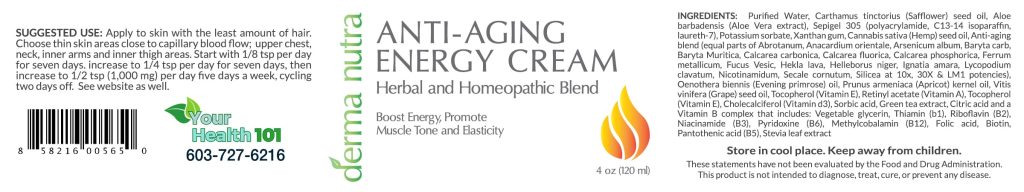 DermaNutra Anti Aging Energy 4oz JAR - Label
