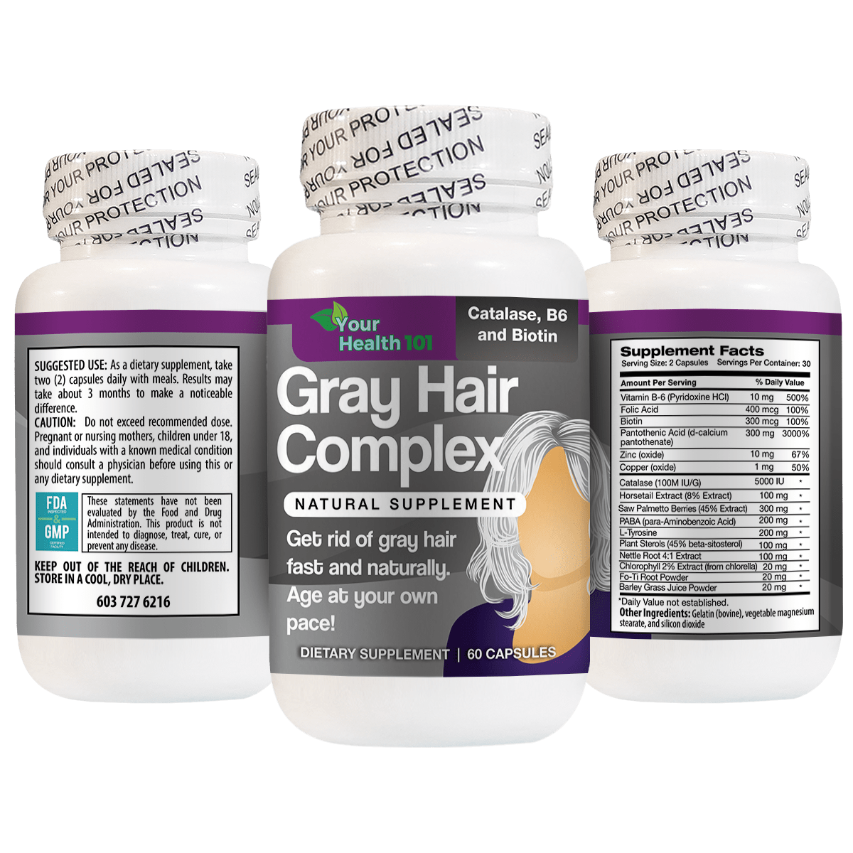 Gray Hair Complex 60ct 3 Sides - YourHealth101 Gray Hair Complex 60ct 3 Sides - YourHealth101