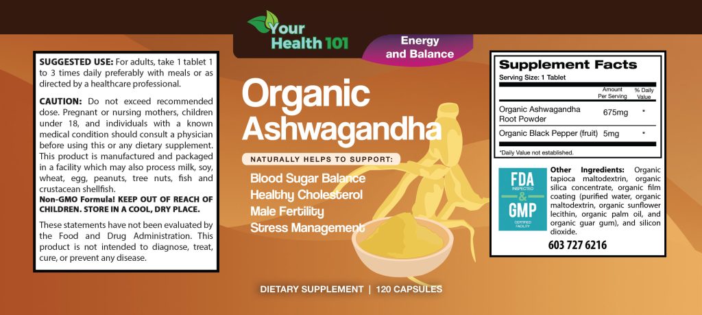 Organic Ashwagandha 120ct Product Label